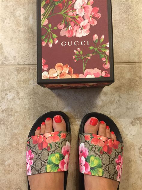 gucci bloom slides size 40|Gucci floral slides outfit.